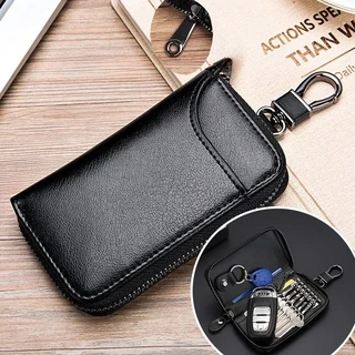 남녀공용 가죽 키 체인 정리함 파우치 분할 자동차 지갑 가정부 케이스 카드, 01 Black With Buckle