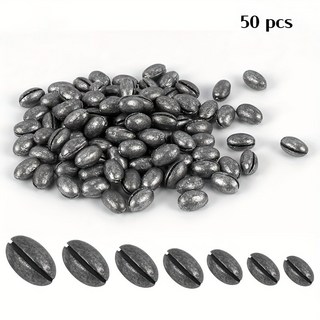 Hqzoomee낚시 봉돌 세트 케이스 제공 둥근 구멍이 있는 올리브 캐스팅 싱커 녹슬지 않는 내구성QZ10G10PCS, 1세트, 50개입