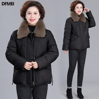 DFMEI 중년 엄마 여우 빅 퍼 카라 패딩 여 숏 겨울 중장년층 양기 보온 할머니 코트
