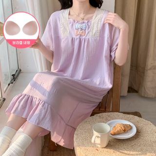 퀸즈몰 여성 여름 브라캡 반팔 잠옷 원피스 빅사이즈 임산부 실내복 홈웨어 원피스 S3423