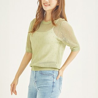 [로엠] 스칼럽 도트조직 스웨터 (RMKAB37R11-T)
