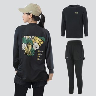 여자 루즈핏 긴팔 래쉬가드 상의 + 반바지 레깅스 하의 팬츠 세트 비치웨어 체형커버 자외선차단 휴양지 바캉스룩(11+159)