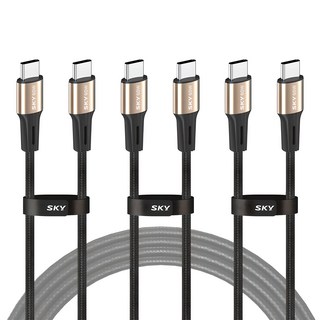 스카이 비트 60W PD PPS C타입 고강도 패브릭 초고속충전 골드 메탈 케이블, 120cm, 3개, 블랙
