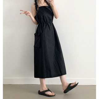 부기샵 네이 카고 나시 바스락 나일론 스트링 레이어드 롱원피스