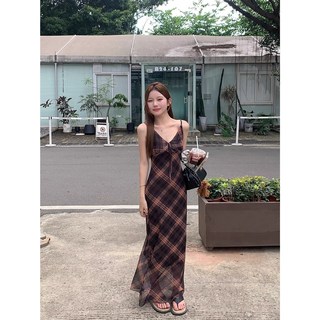 ANYOU 미국식 빈티지 체크 나시 원피스