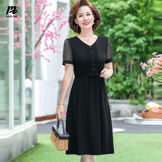 HAM 여름 롱 원피스 V넥 반팔 루즈핏 A라인 바캉스 휴양지 빅사이즈 여름 시원한 쉬폰 원피스
