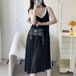 Vezri 여성용 여름 민소매 V넥 슬립드레스 빅사이즈 플레인 컬러 링 소재 즈핏 속바지 내장 숙면 홈웨어 Abb