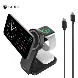 SODI Qi2 고속 무선충전 거치대 23W | 밝기 3단계 무드등 | 3in1 맥세이프 아이폰 애플워치 에어팟, 1개