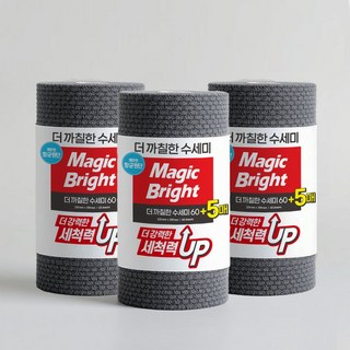 매직브라이트 더 까칠한 일회용 수세미 60매+5매 x 3롤, 3개, 65개입, 그레이
