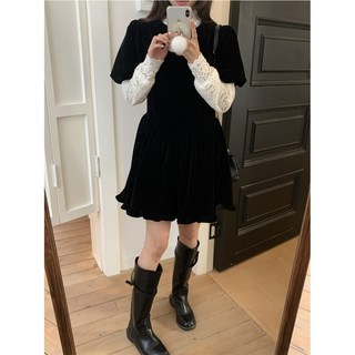 벨벳 플리츠 플레어 원피스