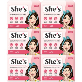 쉬즈 에브리데이 팬티라이너, 일반, 66개입, 6개
