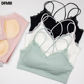 여름 일체형 순면 속옷 노와이어 튜브탑 레이스 끈 통기 처짐 방지 브라 여성