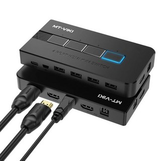 KVM 스위치 MTVIKI HDMI 4포트 박스 4K30Hz USB 콘솔 4대의 PC용 공유 HD 모니터 및 키보드 마우스 4개의 케이블 데스크탑 셀렉터, 4 Port