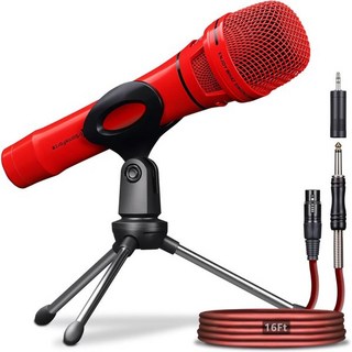 무선 마이크 차량 유튜브 가정용 전문용 다이내믹 프리미엄 핸드헬드 유선 with 16피트 XLR to 14인치 오디오 케이블 캐리오이드 보컬 마이크로폰 노래 말하기 노래방 라이, Red