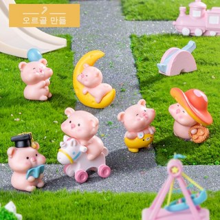 피크닉 돼지 6종 세트 테라리움 DIY 만들기 장식 미니어처 피규어