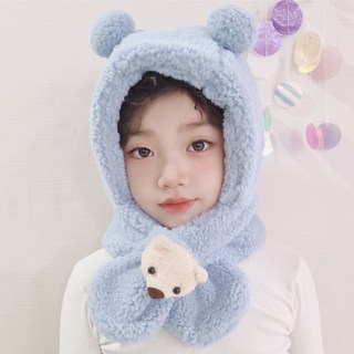 블루디 곰돌이 머플러 유아털모자 목도리 모자목도리