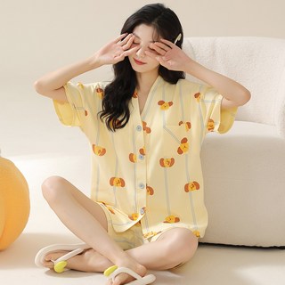BAJAOEY (바자오이) 여성 여름 반팔 파자마 세트 시원한 면혼방 편안한 홈웨어