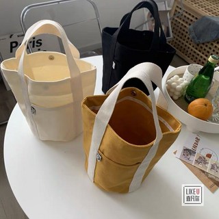 양동이 모양의 작은 캔버스 가방，점심 도시락 가방，찻잔 가방, 블랙, 1개