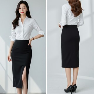 아모르주 오피스룩 옆트임 스판 롱 스커트 H라인 치마