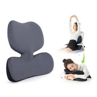 Pogeuni 2in1 다공능 3D 허리 쿠션+낮잠 베개 쿠션 사무실용 등받이 쿠션, 딥그레이