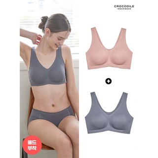 크로커다일 이너웨어 라이크라 쉘론 몰드부착 V넥 감탄브라 2종 로즈핑크+마린블루 CDWBR4O2223 상품 이미지