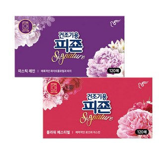 피죤 건조기용 드라이시트 미스틱레인 플라워페스티벌, 2개, 120매입