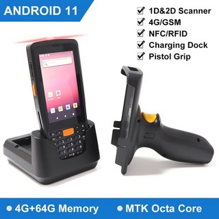 바코드리더기 견고한 PDA 휴대용 단말기 안드로이드 11 4 인치 4GB + 64GB 1D2D 스캐너 바코드 리더 4G WiF, 05 2D NFC Pistol Cradle_04 EU, 1개