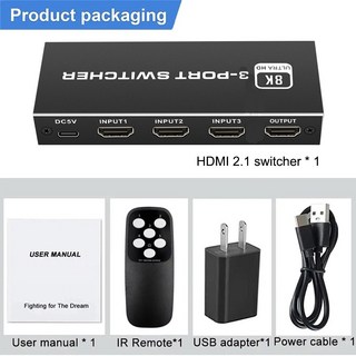 HDMI 분배기 스위치 8K 60Hz 4포트 4K 120Hz HDR 스위처 TV PC PS5용 원격 제어 기능이 있는 48Gbps 전송, US Plug, 1개