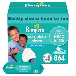 Pampers Baby Clean 물티슈 베이비 프레시 향 아기 물티슈 총 72개 아기 물티슈 (플립 탑 팩 1개), 72 Count (Pack of 12)