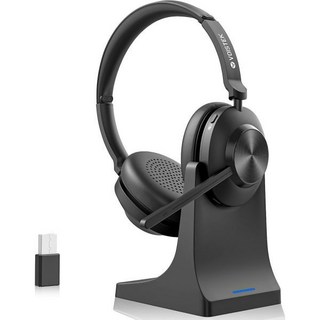 업무용 마이크가 있는 무선 헤드셋 블루투스 노이즈 캔슬링 마이크 및 음소거 버튼 호환 PC Mac 컴퓨터 노트북 태블릿 휴대폰 사무실 콜센터 줌 지원, Binaural - w/Charging Base