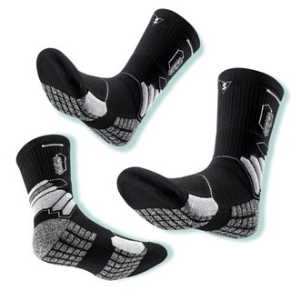 L3 남성용 스포츠 이중 쿠션 중목 장목 양말 3켤레, 블랙 등산양말