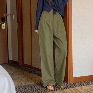 by-MUSE 바이뮤즈 투턱 카키 와이드핏 팬츠