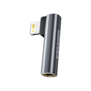 Essager 90도 ㄱ형 라이트닝 8핀 to 3.5mm AUX 아이폰 이어폰 변환젠더, 1개, 그레이, 3.155cm