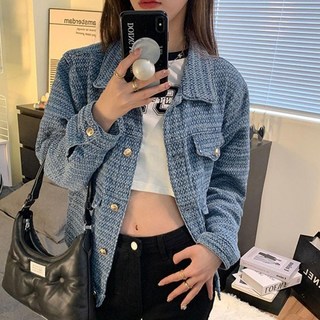데님 여성봄자켓 베이직 카라 여성 자켓 트위드 여유 모두팜