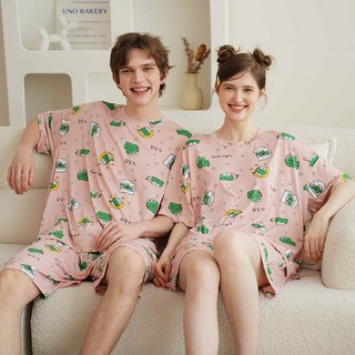 [띠라노] 남녀공용 커플 쿨링 잠옷 세트 반팔 파자마 커플잠옷 빅사이즈