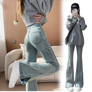 유카 2025년 봄여름 임산부 옆트임 허리밴딩 편안한 부츠컷 청바지 상품 이미지