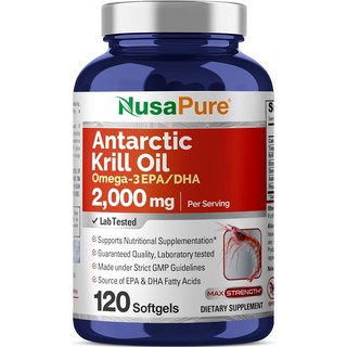 NusaPure 남극 크릴 오일 2000mg 120 소프트젤 오메가-3 EPA 360mg DHA 240mg 대두 무첨가 아스타잔틴 보충제 크릴 800ppm, NusaPure남극크릴오일2000mg120소프트젤오메가, 1개