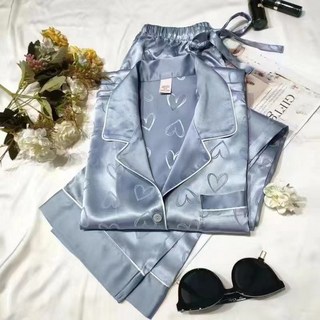 FANSYLI 봄가을 파자마 세트 여성용 긴소매 터틀넥 상의 밴딩 바지 투피스 고급 하트 프린트 홈웨어 세트 X2407J31