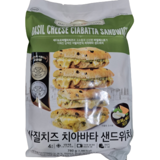 [트레이더스] M&H 바질치즈 치아바타 샌드위치 4개입 780g 아이스박스포장, 1개