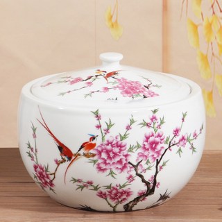 사기요강 세라믹 요강 소변통 뚜껑 단지 타입 그림 도자기 곤충 10L 1 갬성 방지, 새소리 꽃향기 10근 수용량, 1개, 1개