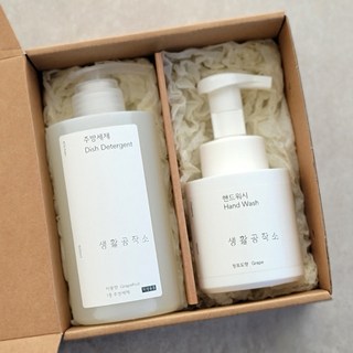 결혼식 개업 돌잔치 조문 퇴사 돌 답례품 교회 유치원 승진 생활공작소 핸드워시 250ml + 주방세제 세트 크라프트 끈 완포장, 4) 2가지향골고루 (10개 미만 구매 불가), 1개