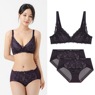 비너스 노와이어 A B C컵 레이스 브라 팬티 세트 1+2P