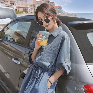 AOUDK 여성 빅 사이즈 롱 데님 원피스, 이미지 색상