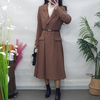 제이후 카라 A라인 플레어 트위드 울 하객 오피스룩 벨트 세트 롱 원피스 코트