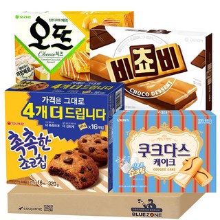 [블루존] 사무실 과자 4종 세트 A (오뜨+쿠크다스케이크+초코칩+비쵸비), 1개