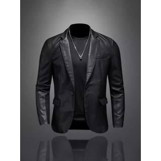 해피유통 슬림가죽 정장 코트 캐주얼 남성 정장넥 자켓 GJL002