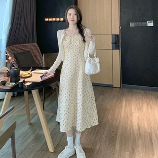 가디건 라이트 귀여운 원피스 청순 데이트룩 옐로우 잔꽃무늬