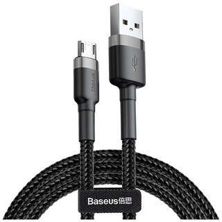 Baseus 倍思 卡福樂 Micro 雙面盲插數據線 2.4快速充電 高密度編織, 2m, 深灰色 + 黑色, 1條
