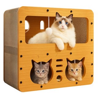 해피펫밀리 고양이 2층 숨숨 스크래쳐 하우스