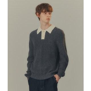 마인드브릿지 남성 울 혼방 배색 카라 세미 오버핏 니트 MYKT7105 남자니트